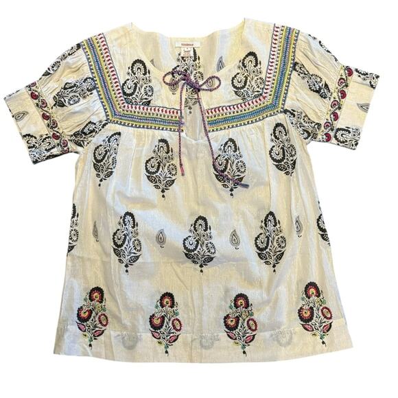 Sundance Floral Embroidered Boho Top Beaded and Lurex Thread Womens Small - Picture 1 of 10
